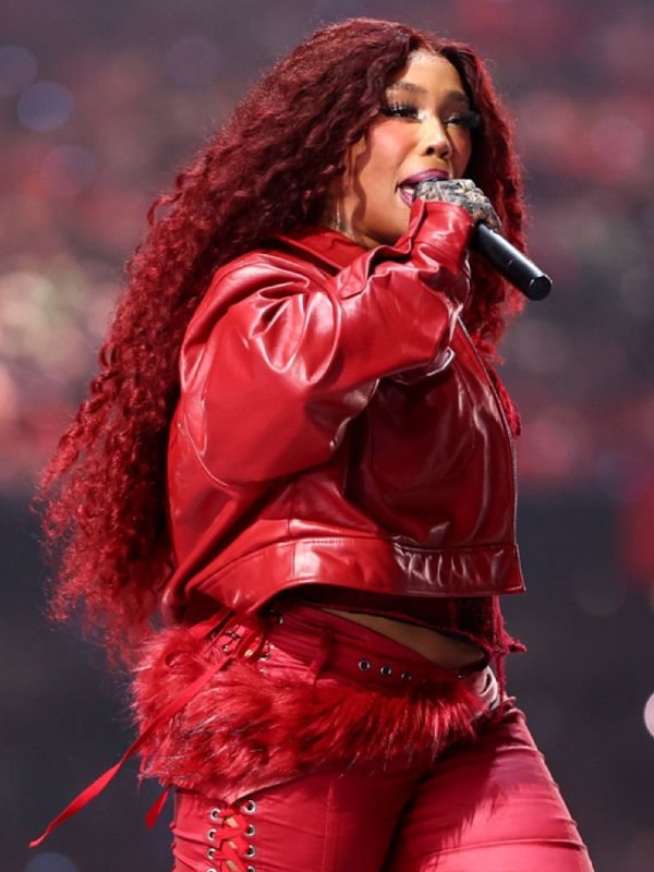 SZA Super Bowl Halftime Show Red Jacket