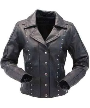 Womens Studded Leather Motorcycle Black Jacket
