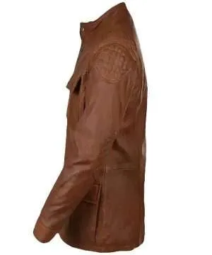 Brown Leather Four Pocket Jacket for Mens