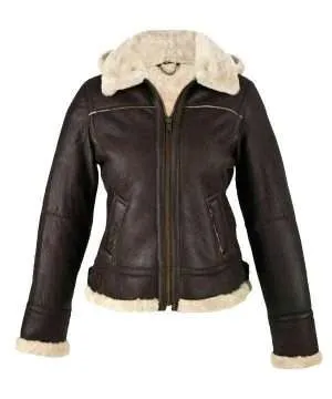 Women Dark Brown Shearling Leather Jacket