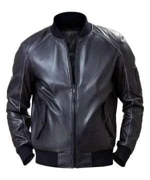 Black Men’s Bomber Black Leather Jacket
