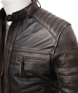 Men’s Distressed Leather Biker Brown Jacket