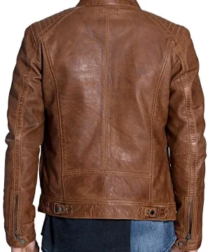 Mens Waxed Sheepskin Fashion Leather Jacket Brown