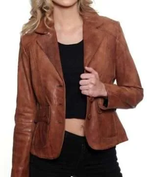 Women's Fashion Designer Tan Brown Leather Coat