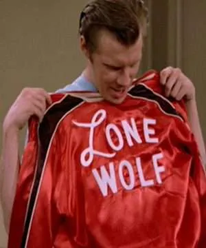 Red Satin 1950s Lenny Lone Wolf Bomber Varsity Jacket
