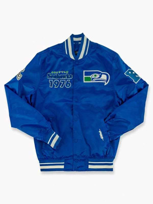 Seattle Seahawks 1976 Seattle Seahawks Blue Satin Varsity Jacket
