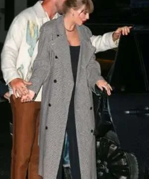 SNL Afterparty Date Taylor Swift Grey Plaid Trench Coat