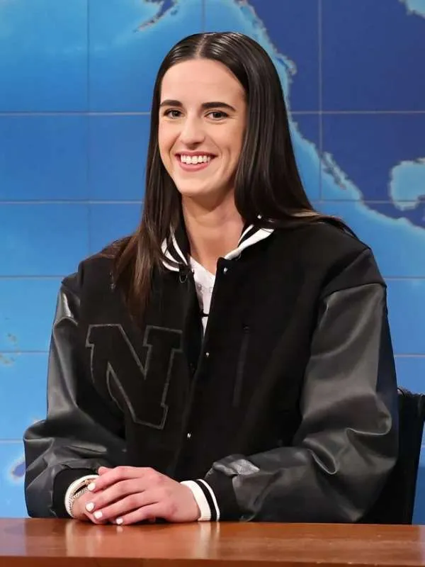 Caitlin Clark SNL Black Varsity Jacket - Victoria Jacket