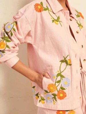 The White Lotus S03 Sarah Catherine Hook Pink Embroidered Shirt