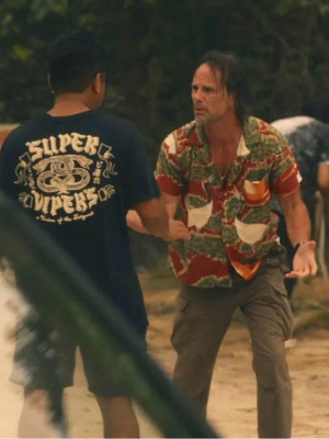 Walton Goggins The White Lotus S03 Rick Hatchett Crane-Printed Aloha Shirt