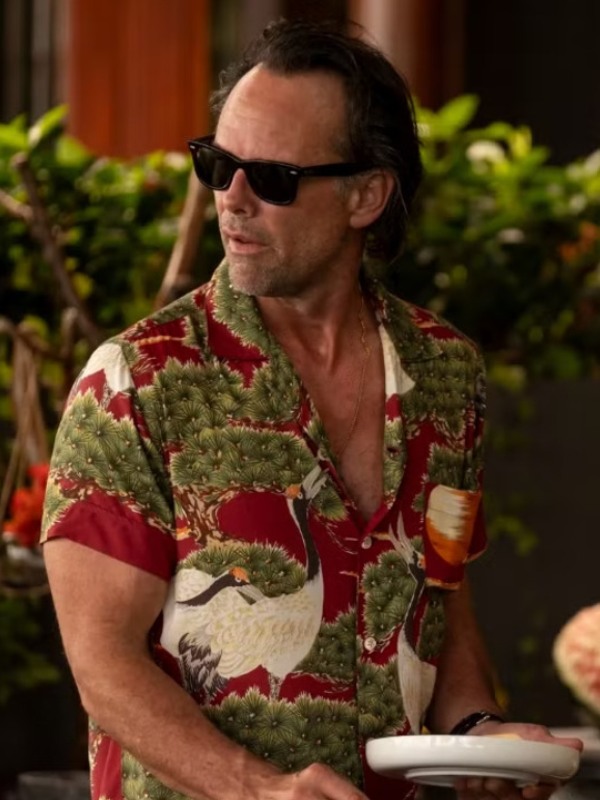 Walton Goggins The White Lotus S03 Rick Hatchett Crane-Printed Shirt The White Lotus S03 Walton Goggins Crane-Printed Aloha Shirt