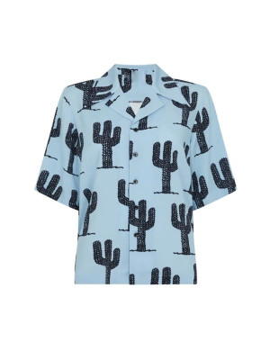Kate TV Series The White Lotus S03 Leslie Bibb Blue Black Cactus Print Shorts Set