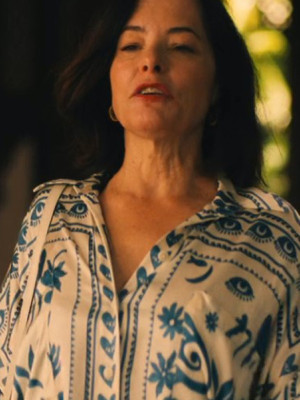 The White Lotus Parker Posey Printed Mini Shirt Dress