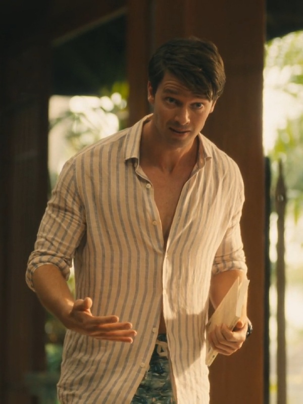 Patrick Schwarzenegger The White Lotus Saxon Ratliff Striped Shirt The White Lotus S03 Patrick Schwarzenegger Shirt