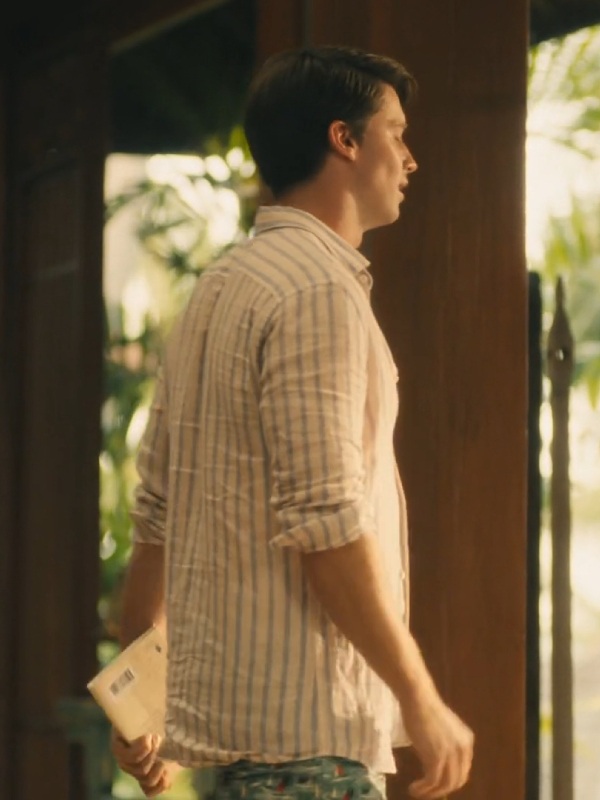 The White Lotus S03 Patrick Schwarzenegger Shirt The White Lotus S03 Patrick Schwarzenegger Striped Shirt