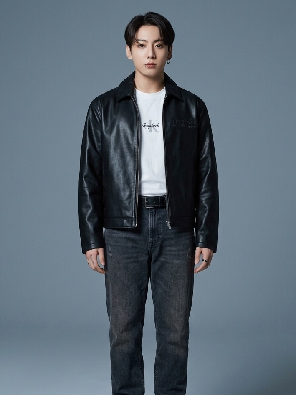 Jung Kook X Black Leather Racer Jacket | CKJK Jacket