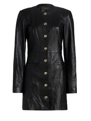 Bold And The Beautiful 2026 Heather Tom Black Button Front Leather Dress
