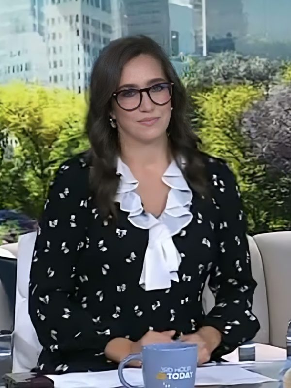 The Today Show 2026 Savannah Sellers Black Bow Print Ruffle Tie Neck Long Sleeve Dress The Today Show 2026 Savannah Sellers Black Bow Print Ruffle Tie Neck Long Sleeve Dress