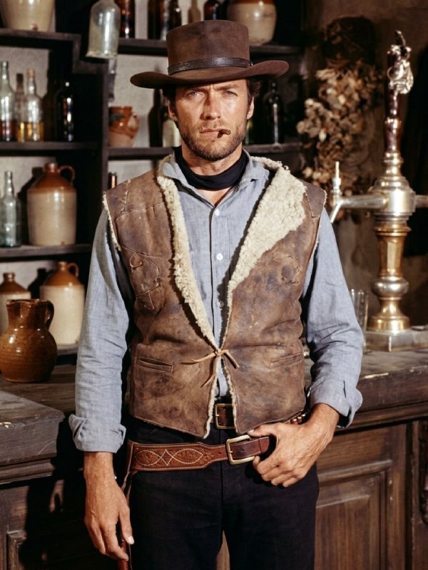 Spaghetti Western Clint Eastwood Brown Leather Vest Spaghetti Western Film The Good, The Bad And The Ugly Clint Eastwood Shearling Leather Vest